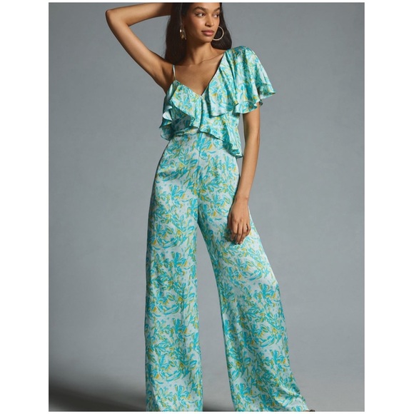 New Anthropologie Corey Lynn Calter Silky Ruffle Wide-Leg Jumpsuit Small Petite - Picture 3 of 6